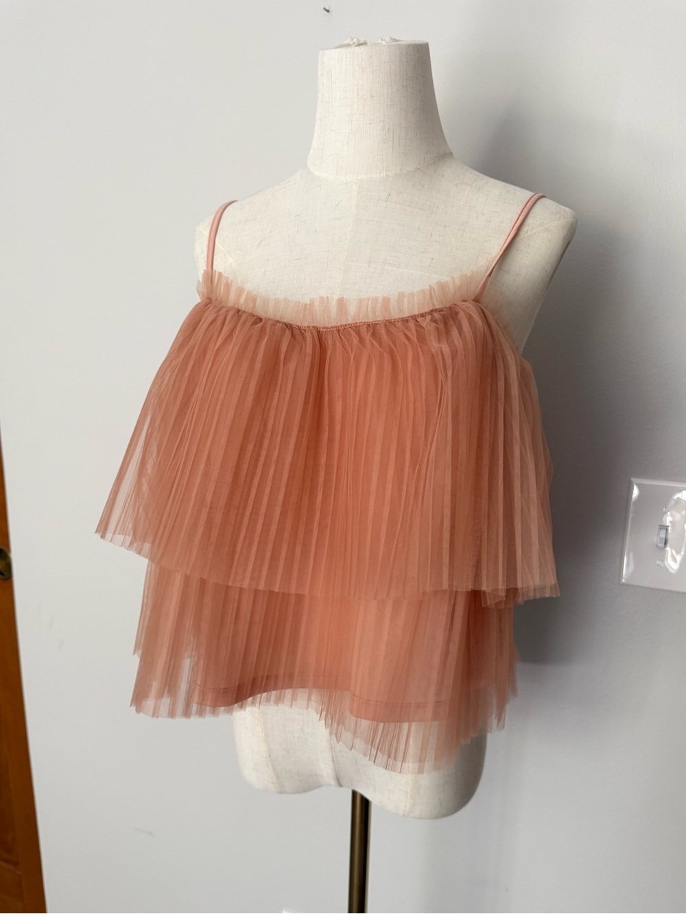 NWT Anthropologie Tiered Tulle Cami Dusty Rose-Terracotta size X-Small $88 MSRP